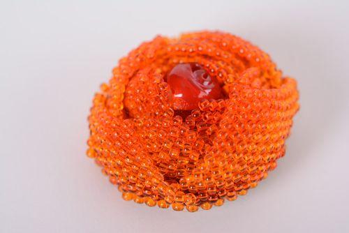 Unusual bright handmade beaded flower brooch of orange color - MADEheart.com