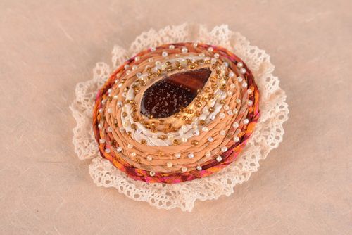 Leather brooch handmade brooch with natural stones beaded brooch for girls - MADEheart.com