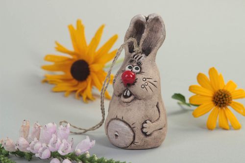 Handmade ceramic statuette stylish clay bell rabbit home decor cute figurine - MADEheart.com