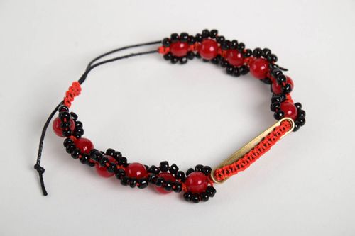 Handmade red beaded bracelet unusual elegant bracelet stylish accessory - MADEheart.com