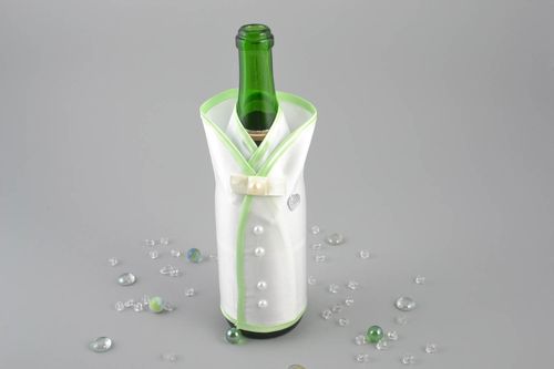 Unusual handmade designer satin champagne bottle cover suit for groom - MADEheart.com