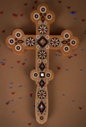 Croce intarsiata da parete fatta a mano Croce di legno Decorazioni di casa - MADEheart.com