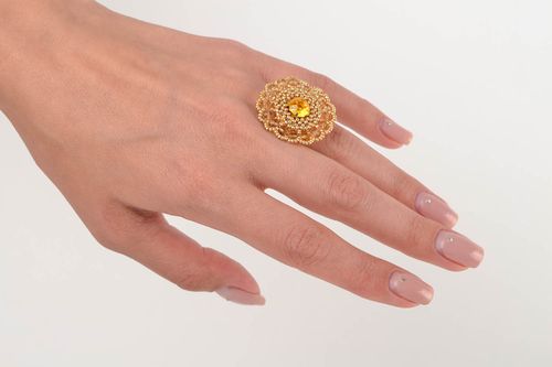 Bague perles de rocaille Bijou fait main Cadeau original grande verte à la mode - MADEheart.com