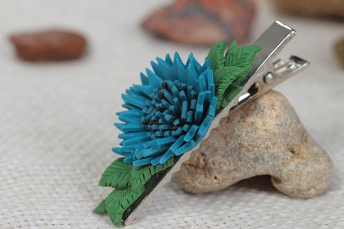 Авторская заколка для волос из полимерной глины с объемным цветком зажим  - MADEheart.com