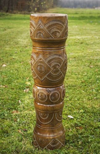 29 inches handmade decorative wooden vase inlaid with beads 12,6 lb - MADEheart.com