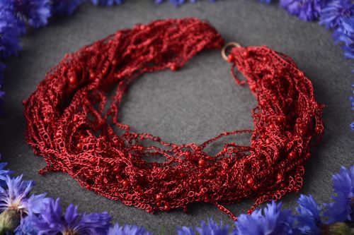 Damen Kette handmade Collier Halskette Schmuck gehäkelt Halskette rot schön - MADEheart.com