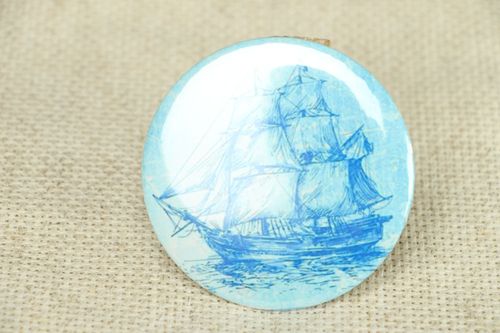 Espelho de bolso pequeno artesanal com imagem do barco  - MADEheart.com