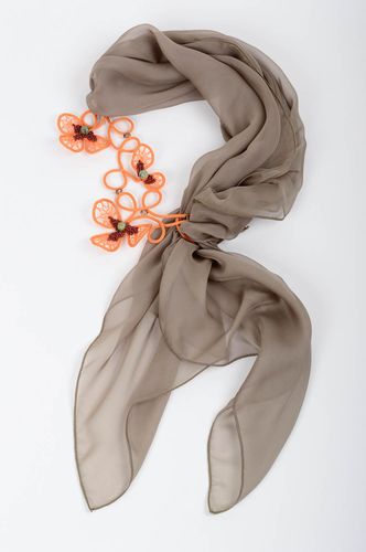 Schöner Schal handmade Seidenschal Damen originelle Geschenke grau orange - MADEheart.com