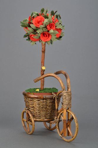 Topiaire fait main en tissu décoratif Roses rouges - MADEheart.com