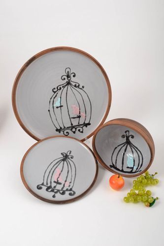 Ceramic designer plates unusual handmade kitchenware 3 stylish lovely plates - MADEheart.com