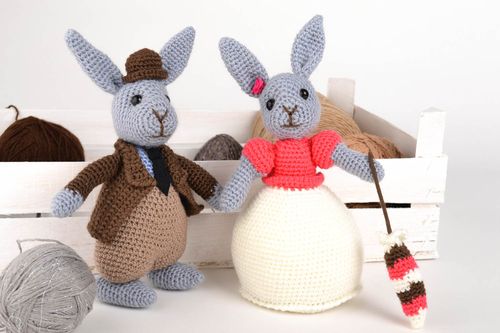 Handmade soft toy childrens toys 2 pieces knitted toy birthday gift ideas - MADEheart.com