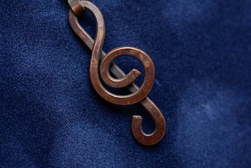 Handmade trendy copper pendant Treble Clef beautiful small designer accessory - MADEheart.com