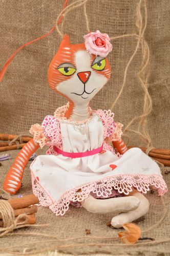 Handmade interior cotton fabric soft toy with vanilla aroma cat girl in dress - MADEheart.com