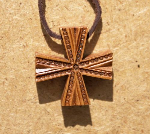Vedic wooden cross on a leather cord - MADEheart.com