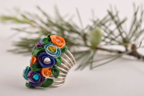 Кольцо ручной работы украшение из полимерной глины модное кольцо широкое - MADEheart.com