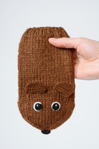 Handmade cute hand puppet knitted of brown threads for puppet theater  - MADEheart.com