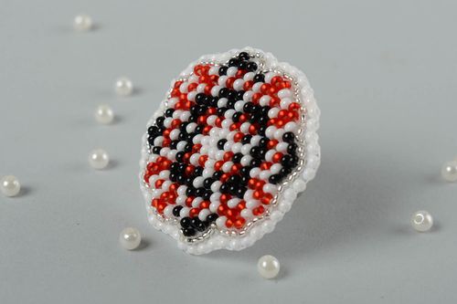 Bague perles de rocaille Bijou fait main blanc noir rouge Accessoire femme - MADEheart.com