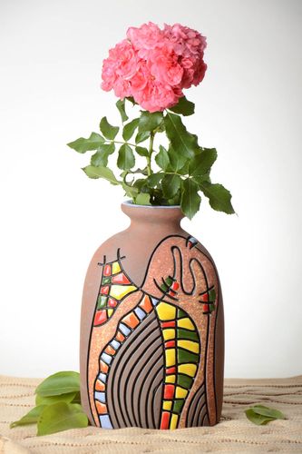 Vase argile fait main Déco maison insolite beau à fleurs Cadeau original - MADEheart.com