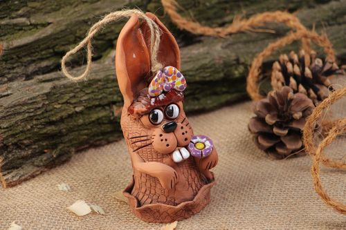 Homemade decorative painted hanging bell in the shape of rabbit with eyelet - MADEheart.com