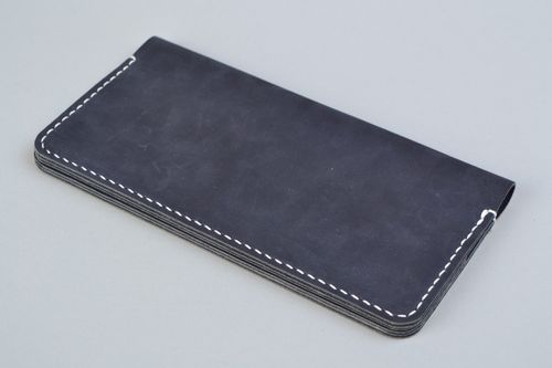Portefeuille en vrai cuir fait main bleu à six compartiments pratique original - MADEheart.com