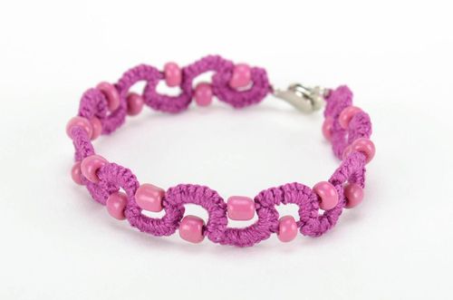 Bracelet fait main rose tressé en fil de coton  - MADEheart.com