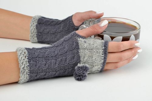 Mitaines tricot faites main Gants mitaines Accessoire femme crochet laine - MADEheart.com