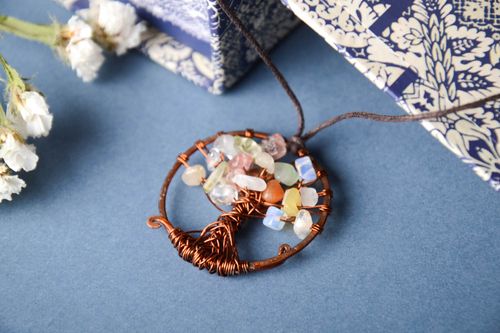 Handmade pendant designer accessory copper jewelry pendant with natural stones - MADEheart.com