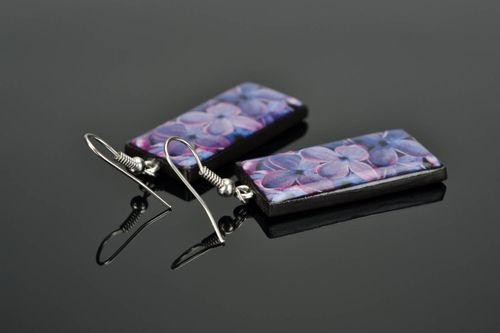 Brincos compridos de argila de polímero feitos à mão acessórios de mulher artesanais Sonho lilás - MADEheart.com
