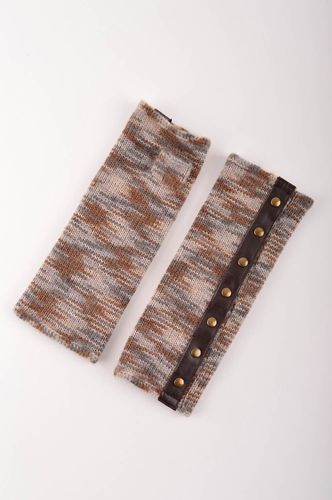 Mitones tejidos con cuero artificial artesanales accesorio de moda ropa femenina - MADEheart.com