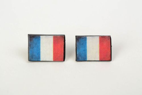 Серьги из полимерной глины в технике декупаж ручной работы гвоздики Флаг Франции - MADEheart.com