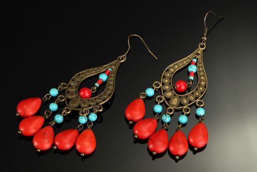 Earrings made from corals and turquoise - MADEheart.com