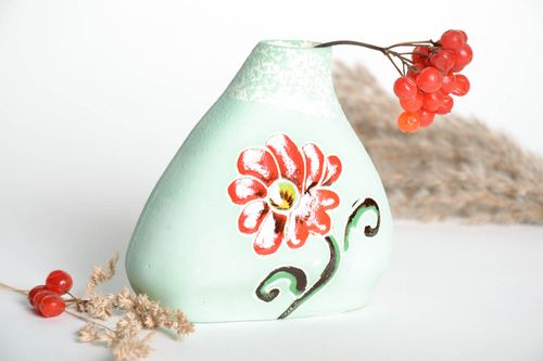 4 inches triangle ceramic flower vase with flower picture for home décor 0,53 lb - MADEheart.com
