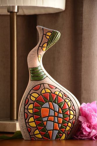 12 inches ceramic porcelain vase in bright design with curly top 2,2 lb - MADEheart.com