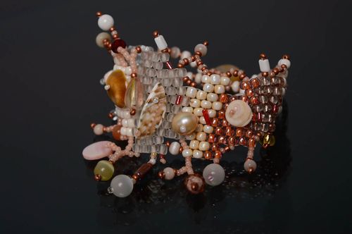 Bracelet en perles de rocaille avec coquille de style marin - MADEheart.com