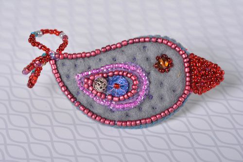 Unusual handmade textile brooch pin beaded brooch artisan jewelry designs - MADEheart.com