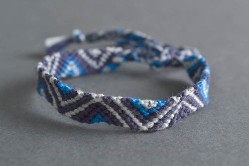 Wrist friendship macrame handmade bracelet blue with white stylish jewelry - MADEheart.com