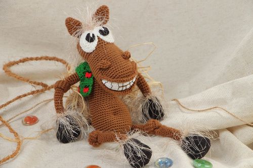 Soft handmade crocheted toy brown horse made of acrylic yarns funny doll - MADEheart.com