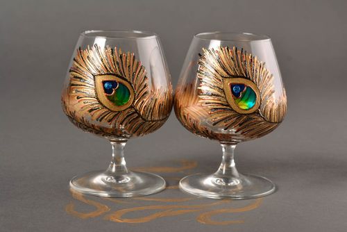 Unusual handmade cognac glasses 2 pieces types of drinking glasses glass ware - MADEheart.com