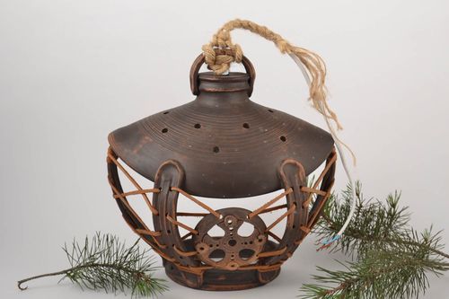 Handmade Lampe aus Keramik mit Schnur Lampe aus Ton Keramik Leuchte ethnisch - MADEheart.com