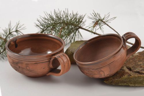 Set of 2 (two) ceramic coffee cups of 5 and 8 oz with handles in brown classic color 0,89 lb - MADEheart.com