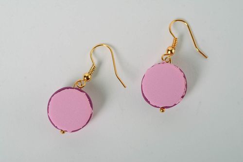 Handmade designer polymer clay dangling earrings macaroons of fuchsia color  - MADEheart.com