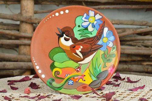 Handmade cute ceramic plate with designer acrylic painting for home decor - MADEheart.com