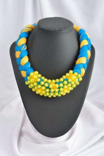 Unusual handmade thread necklace textile necklace with beads gifts for her - MADEheart.com