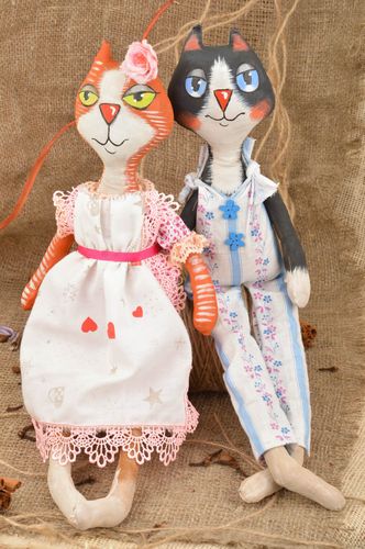 Set of 2 handmade designer cotton fabric soft toys cats with vanilla aroma - MADEheart.com