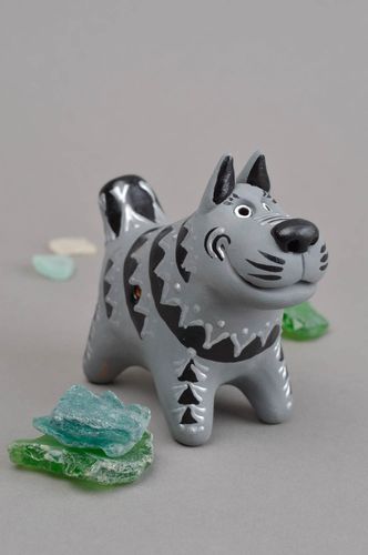 Sifflet jouet fait main Instrument de musique Figurine loup gris en céramique - MADEheart.com