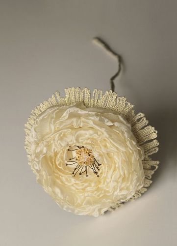 White and cream handmade artificial flower made of organza and crystalon for home decor - MADEheart.com