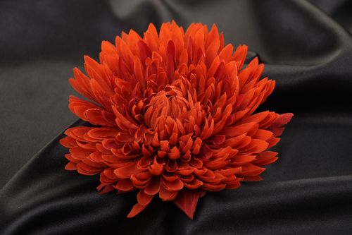 Handmade crepe de chine fabric flower hair clip textile floristics Chrysanthemum - MADEheart.com