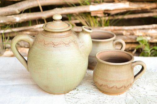 Juego de té 2 tazas (200 ml) y tetera (1 l) hechas a mano vajillas modernas - MADEheart.com