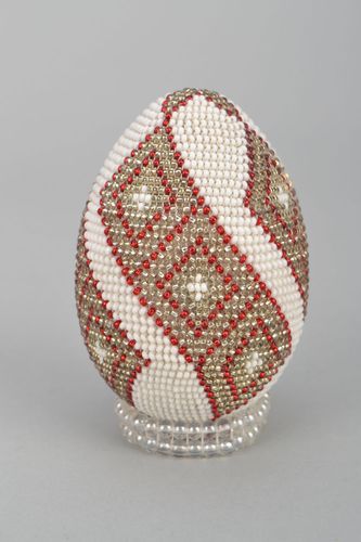 Oeuf décoratif en bois et perles de rocaille Rhombes  - MADEheart.com