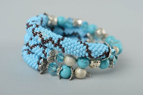 Bracelet spirale Bijou fait main perles rocaille turquoise serpent Cadeau femme - MADEheart.com
